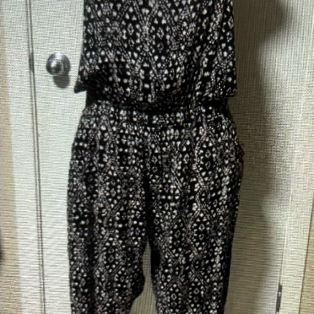 Black and cream Patterned Jumpsuit